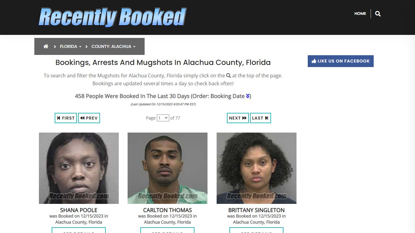 Recent bookings, Arrests, Mugshots in Alachua County, Florida